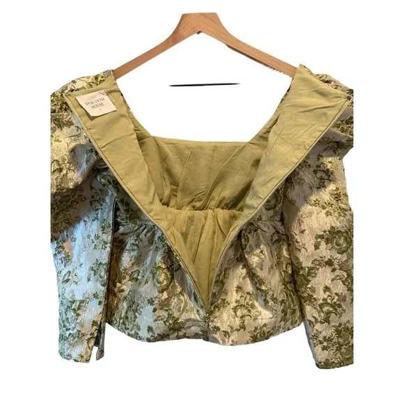 NWT Hyacinth House Tuckernuck Size XS Gold Green Jacquard Floral Metallic Blouse - Picture 12 of 14